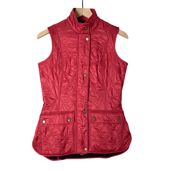 Barbour Jackets & Blazers - Barbour Wray Gilet Vest Womens 4 Red Quilted‎ Fleece Lined Country Quiet Luxury